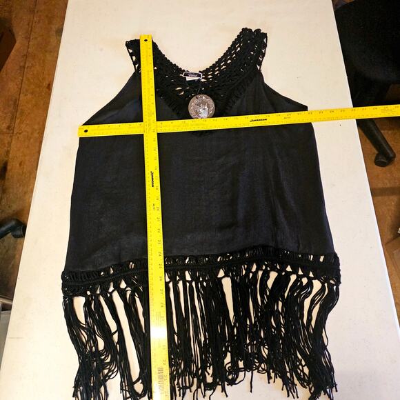 NEW Vivid Black Sleeveless Boho Fringe Tunic Cover Up Dress Top Size 1X 3376 - Picture 8 of 10
